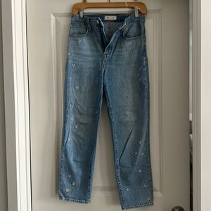 EUC - Madewell Classic Straight Jean - daisy embroidered - size 26